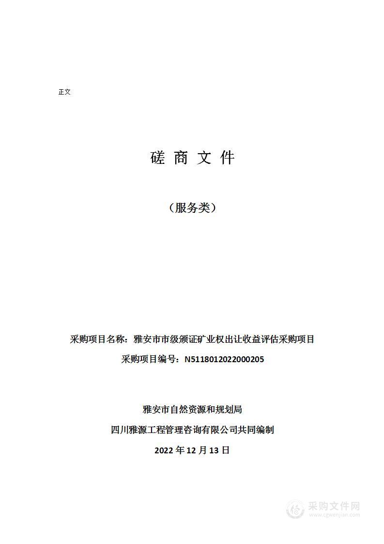 雅安市市级颁证矿业权出让收益评估采购项目