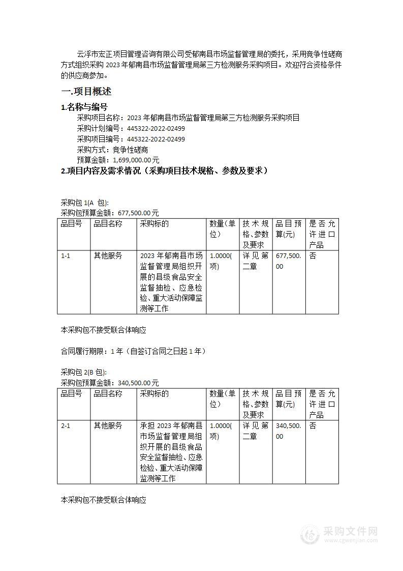 2023年郁南县市场监督管理局第三方检测服务采购项目