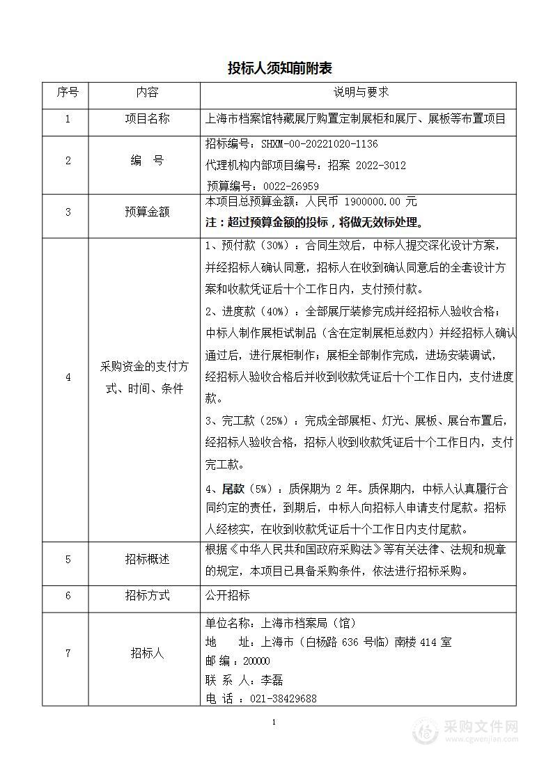 上海市档案馆特藏展厅购置定制展柜和展厅、展板等布置项目