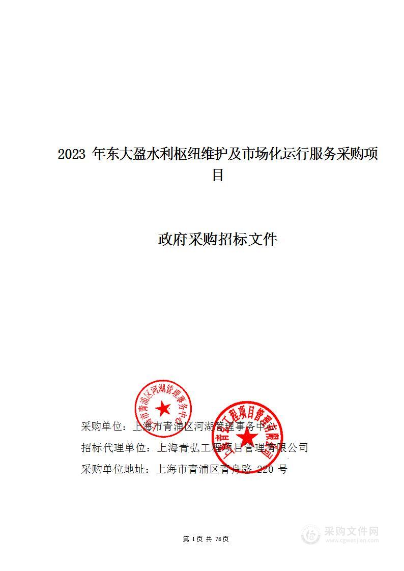 2023年东大盈水利枢纽维护及市场化运行服务采购项目