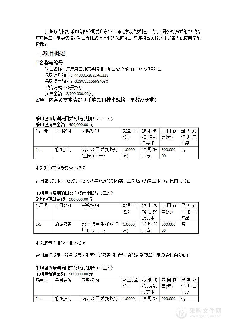 广东第二师范学院培训项目委托旅行社服务采购项目