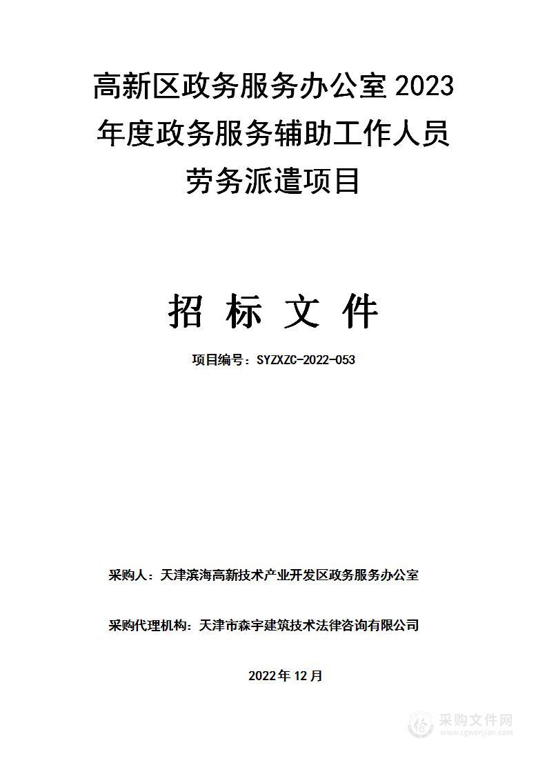 高新区政务服务办公室2023年度政务服务辅助工作人员劳务派遣项目