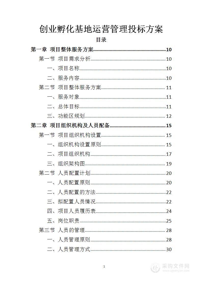 创业孵化基地运营管理投标方案