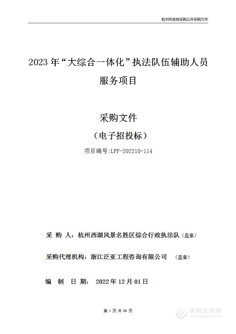 2023年“大综合一体化”执法队伍辅助人员服务项目