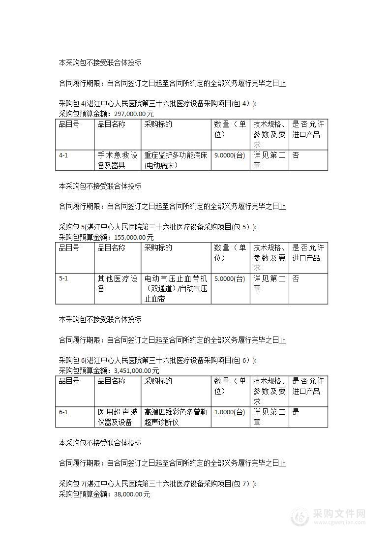 湛江中心人民医院第三十六批医疗设备采购项目