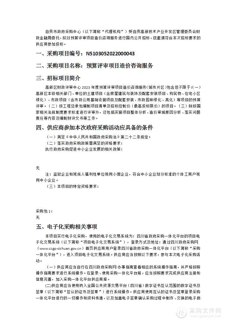 财政金融局预算评审项目造价咨询服务