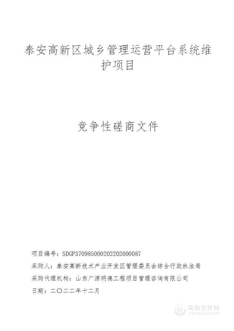 泰安高新区城乡管理运营平台系统维护项目