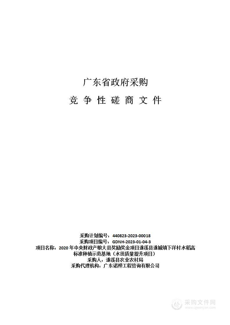 2020年中央财政产粮大县奖励奖金项目遂溪县遂城镇下洋村水稻高标准种植示范基地（水田质量提升项目）