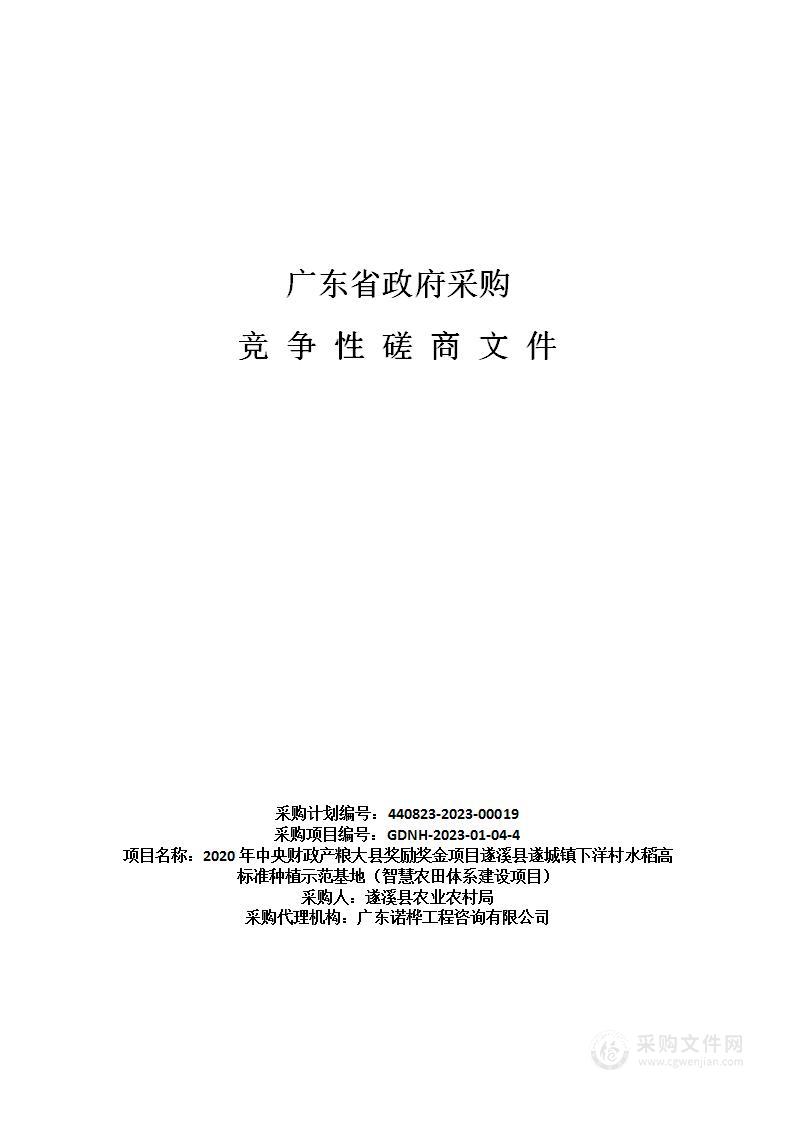 2020年中央财政产粮大县奖励奖金项目遂溪县遂城镇下洋村水稻高标准种植示范基地（智慧农田体系建设项目）