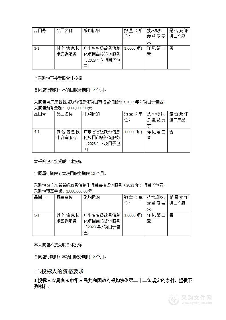 广东省省级政务信息化项目审核咨询服务（2023年）项目