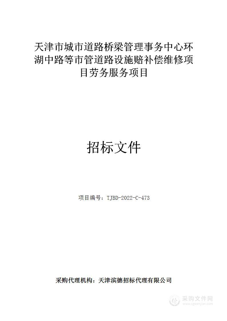 天津市城市道路桥梁管理事务中心环湖中路等市管道路设施赔补偿维修项目劳务服务项目