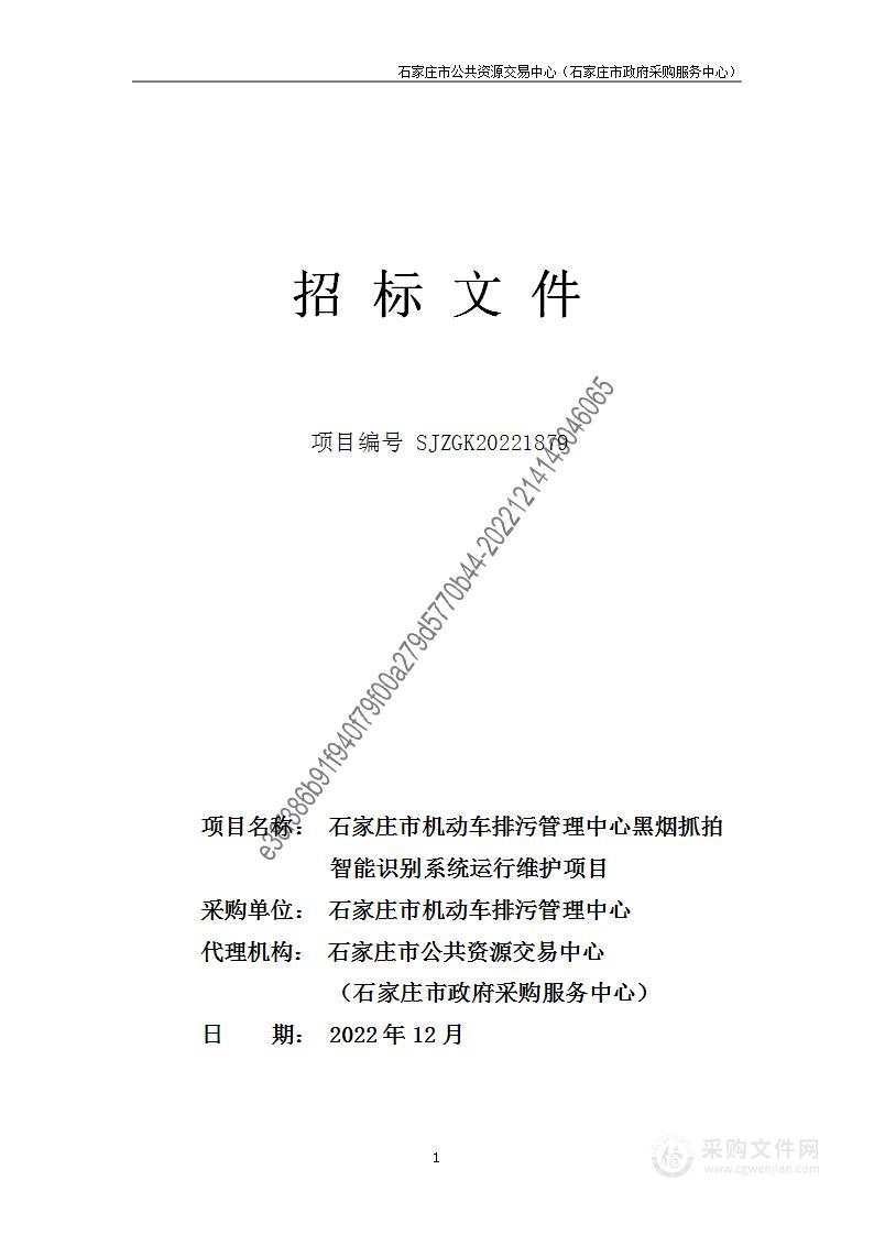 石家庄市机动车排污管理中心黑烟抓拍智能识别系统运行维护项目