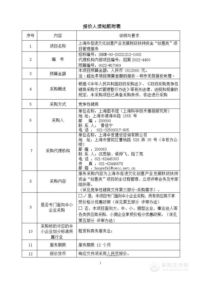 上海市促进文化创意产业发展财政扶持资金“创意类”项目管理服务