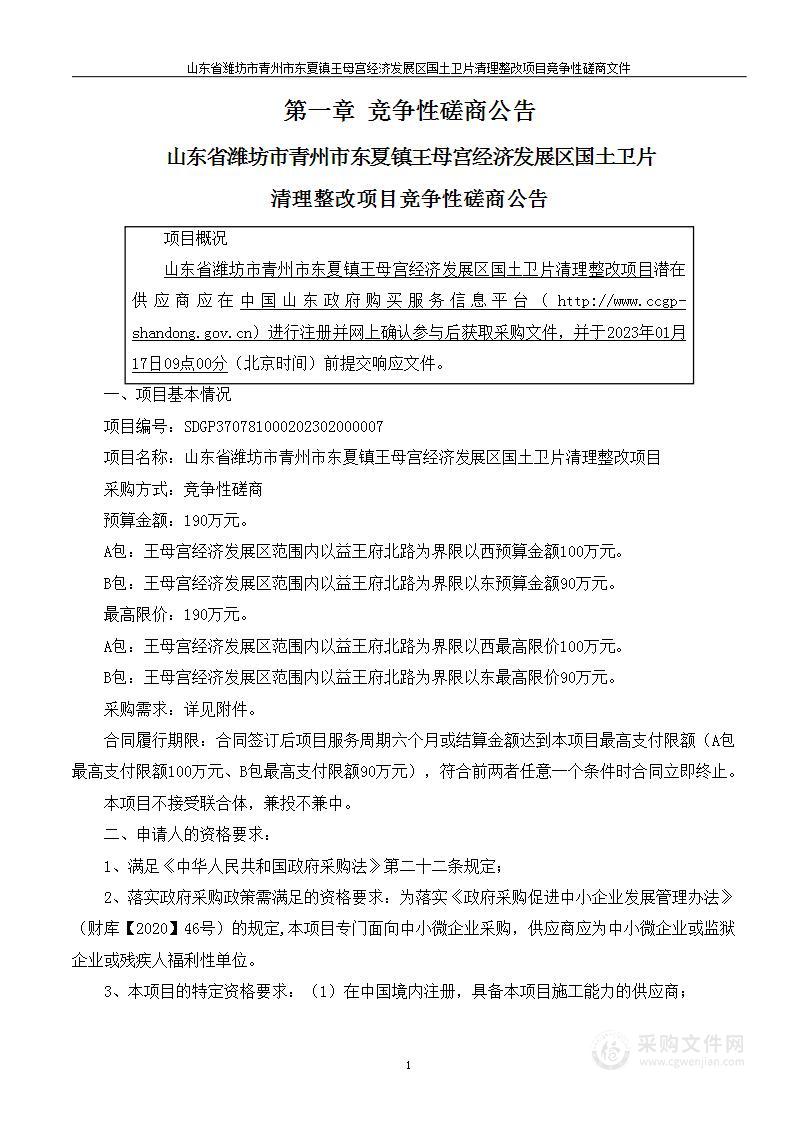 山东省潍坊市青州市东夏镇王母宫经济发展区国土卫片清理整改项目