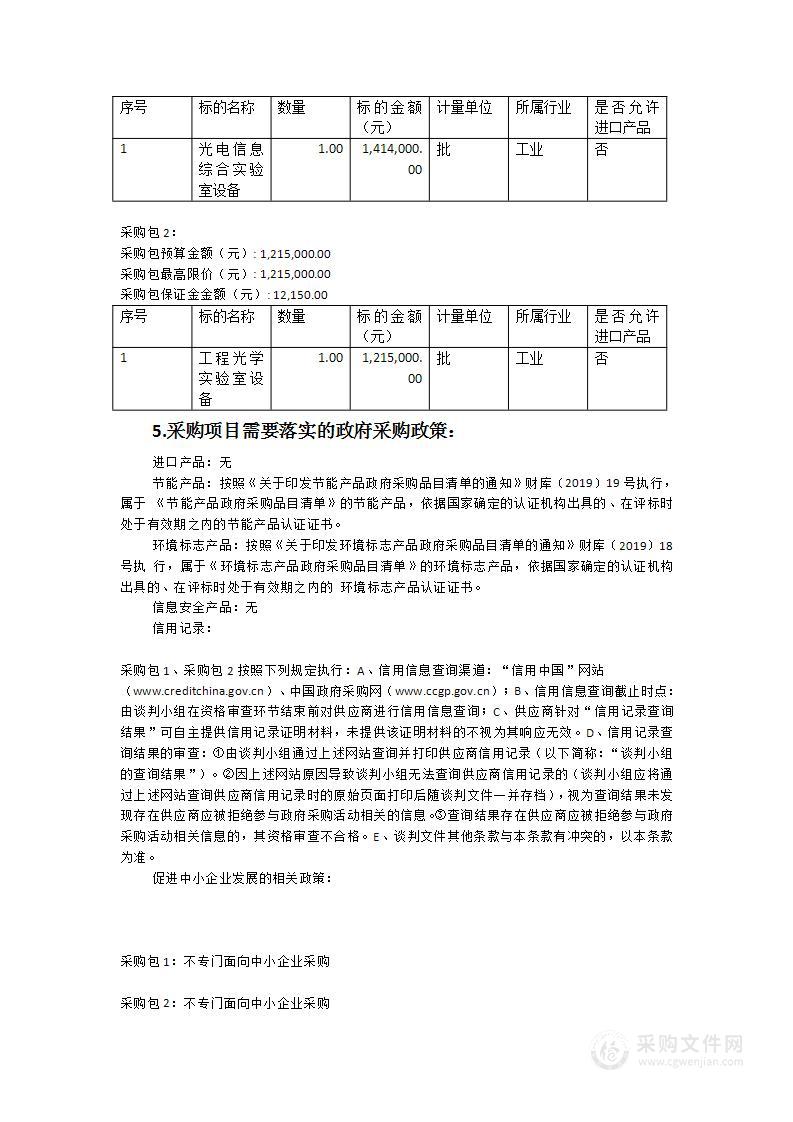 光电信息实验教学中心设备购置项目（二次）