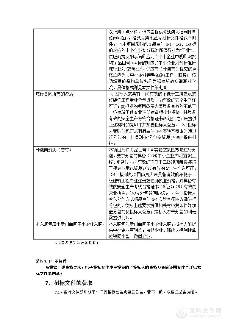 福建船政交通职业学院环境应急监测产教融合实训室设备采购项目