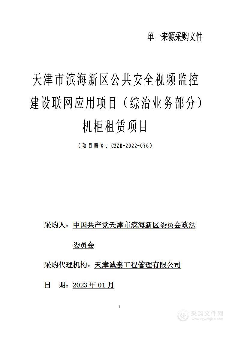 天津市滨海新区公共安全视频监控建设联网应用项目（综治业务部分）机柜租赁项目