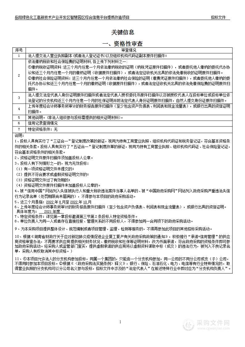 岳阳绿色化工高新技术产业开发区智慧园区综合信息平台提质改造项目