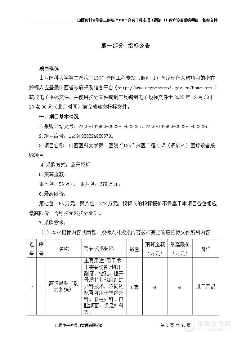 山西医科大学第二医院“136”兴医工程专项（调剂-1）医疗设备采购项目