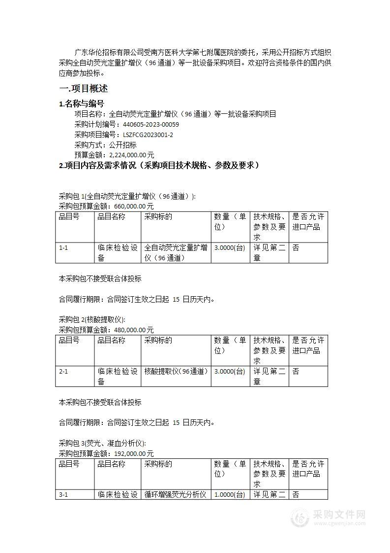 全自动荧光定量扩增仪（96通道）等一批设备采购项目