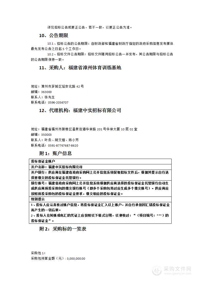 福建省漳州体育训练基地食堂食材货物类采购项目