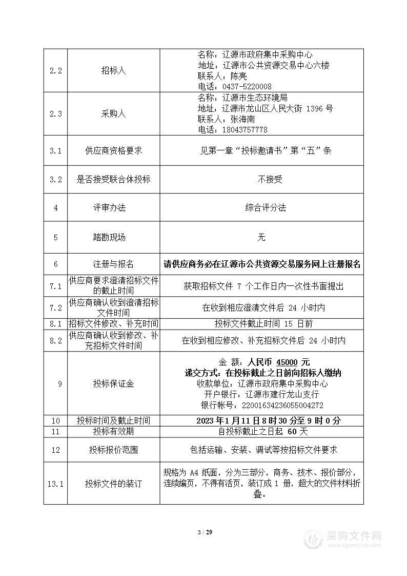 辽源市生态环境局辽源市VOCs执法能力建设采购项目