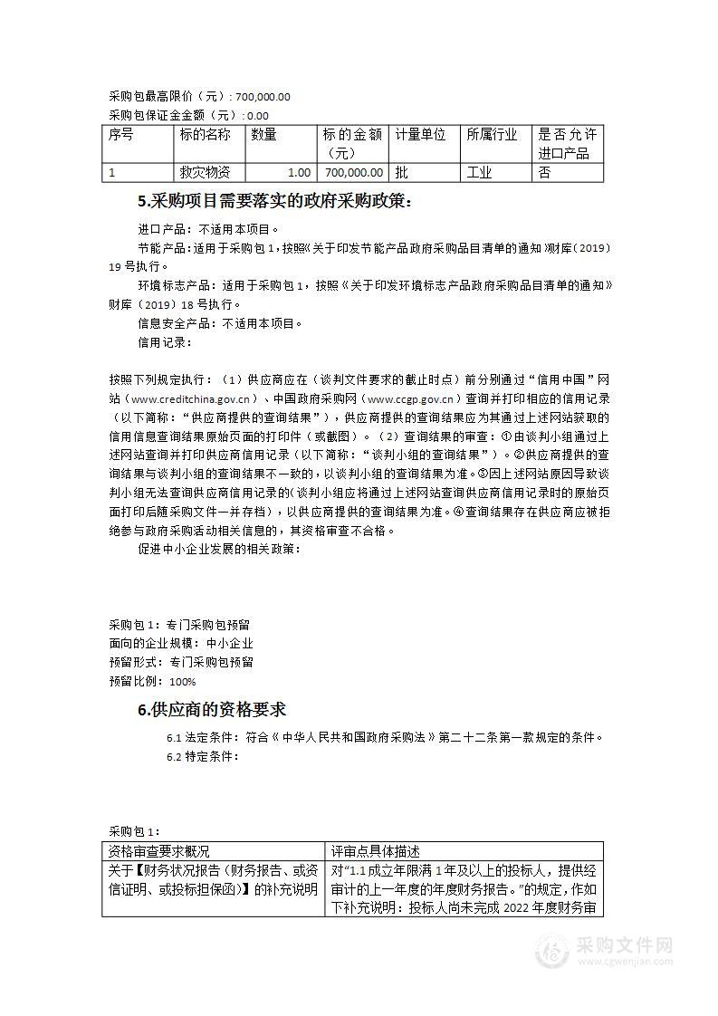 2021-2022年度洛江区救灾物资采购