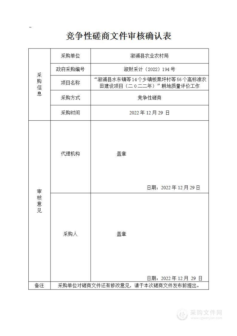 “溆浦县水东镇等14个乡镇板栗坪村等56个高标准农田建设项目（二0二二年）”耕地质量评价工作