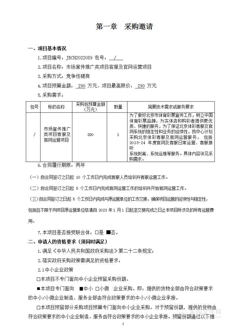 市场宣传推广类项目客服及官网运营项目