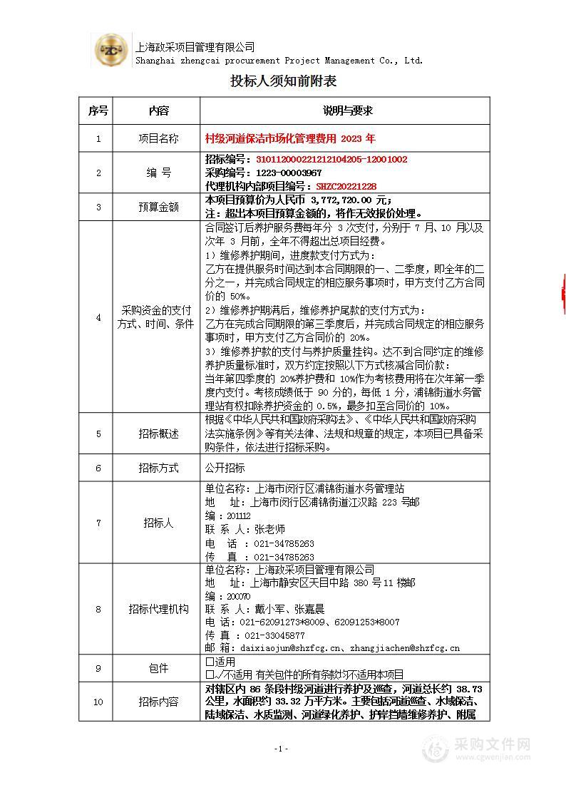 村级河道保洁市场化管理费用2023年