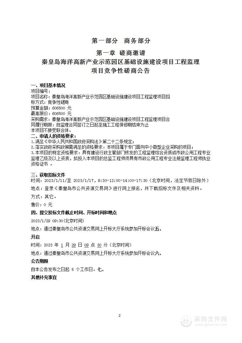 秦皇岛海洋高新产业示范园区基础设施建设项目工程监理项目