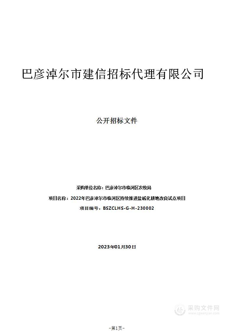 2022年巴彦淖尔市临河区持续推进盐碱化耕地改良试点项目