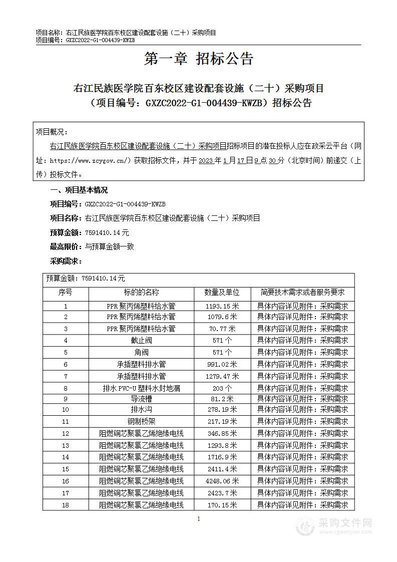 右江民族医学院百东校区建设配套设施（二十）采购项目