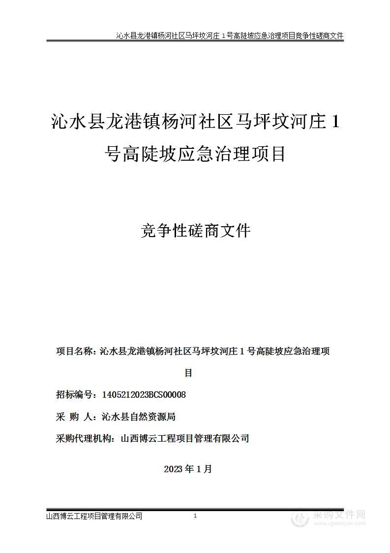 沁水县龙港镇杨河社区马坪坟河庄1号高陡坡应急治理项目