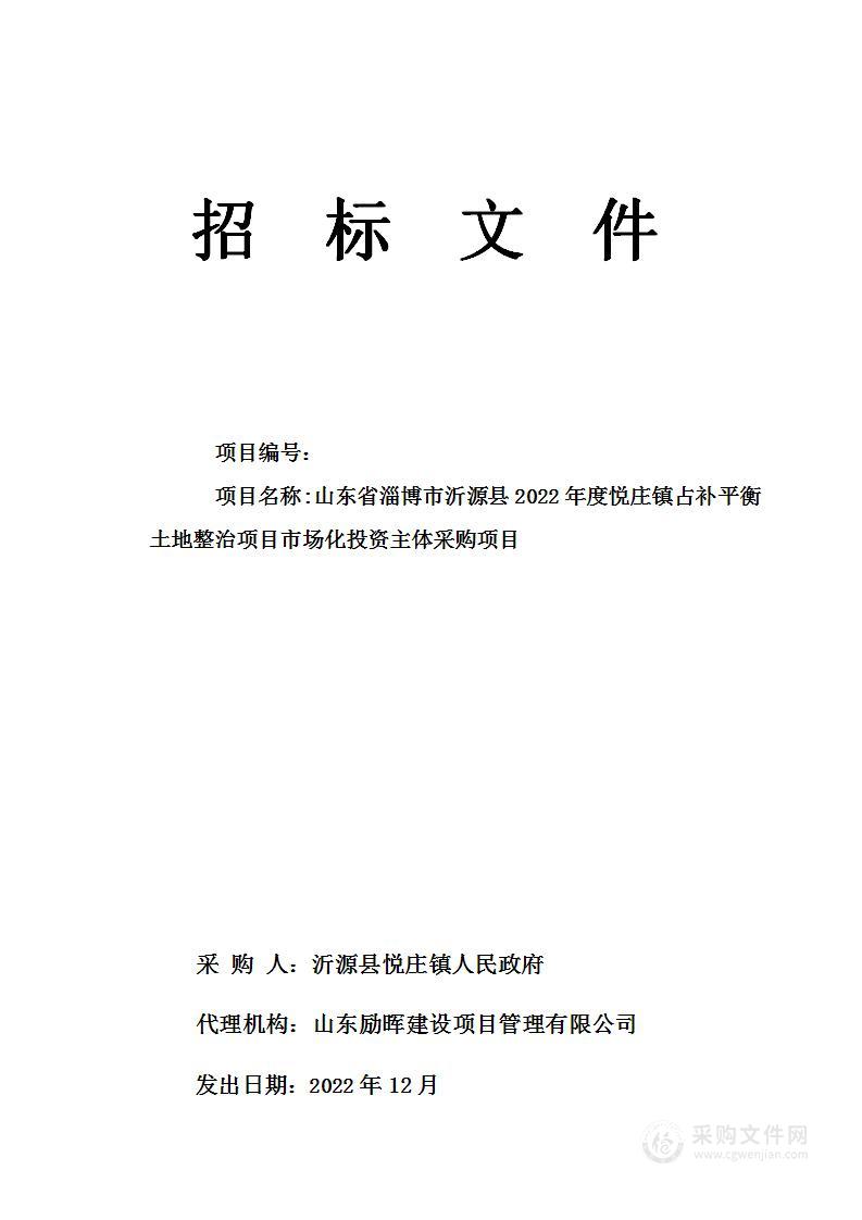 山东省淄博市沂源县2022年度悦庄镇占补平衡土地整治项目市场化投资主体采购项目