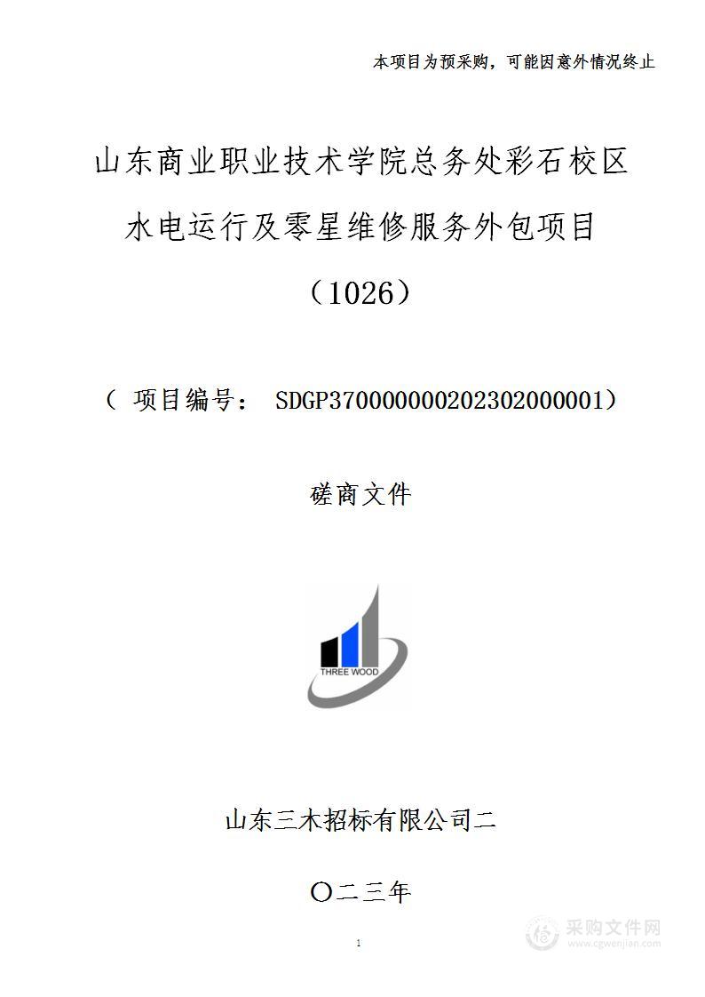 山东商业职业技术学院总务处彩石校区水电运行及零星维修服务外包项目（1026）