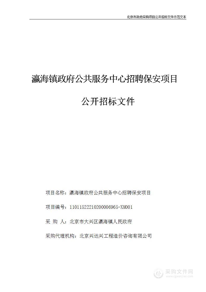 瀛海镇政府公共服务中心招聘保安项目