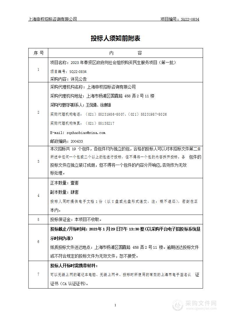 2023年奉贤区政府向社会组织购买民生服务项目（第一批）