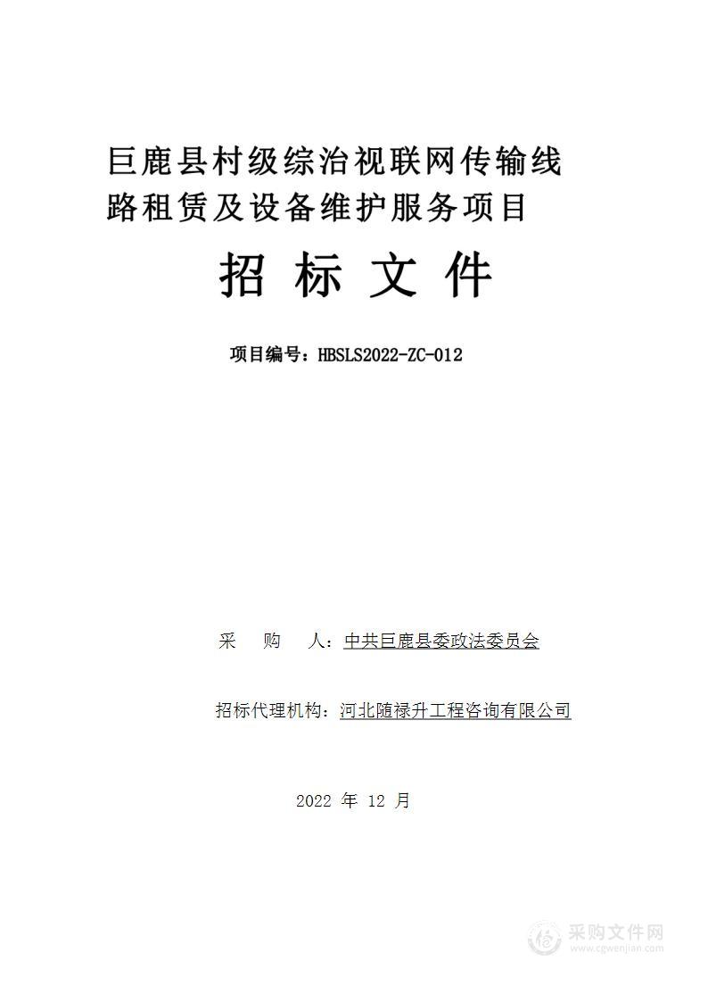 巨鹿县村级综治视联网传输线路租赁及设备维护服务项目