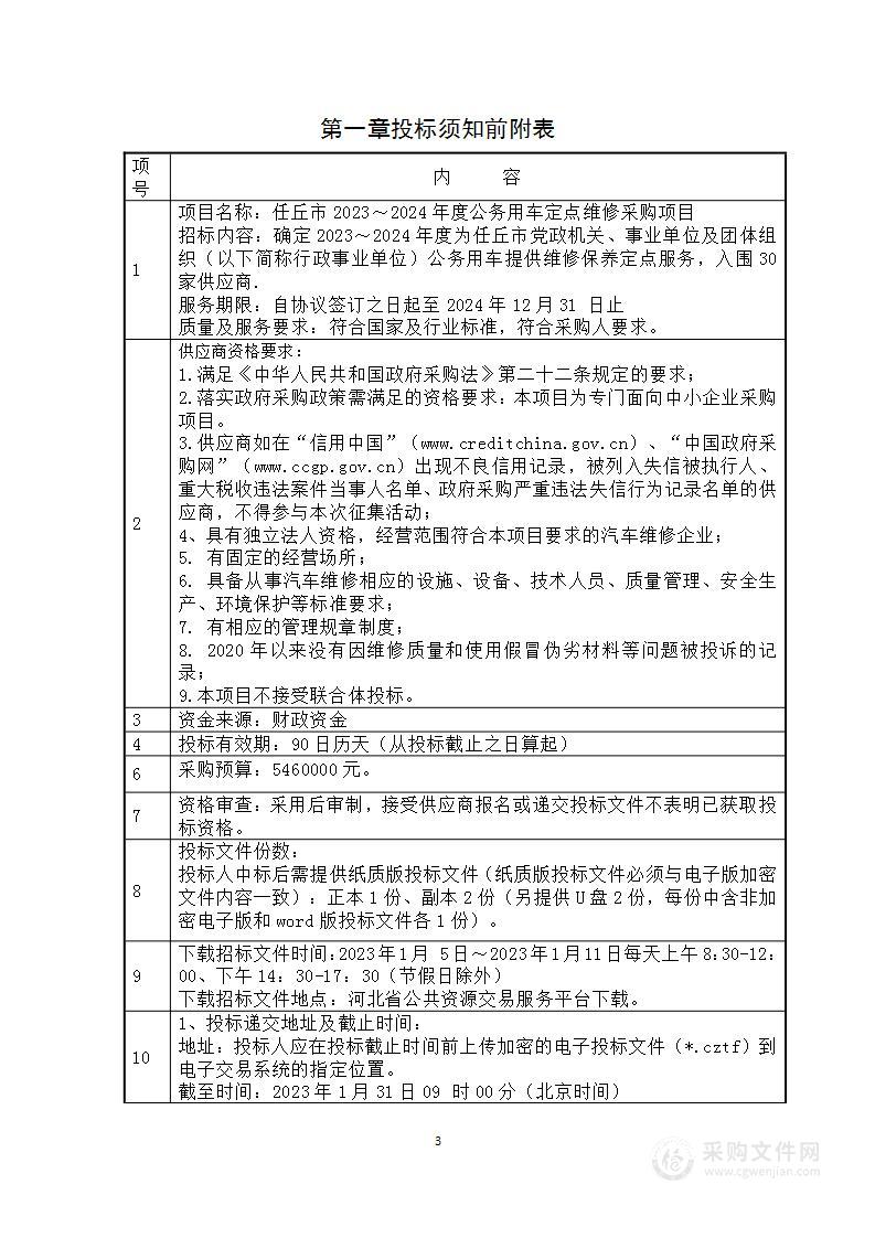 任丘市2023-2024年度公务用车定点维修采购项目