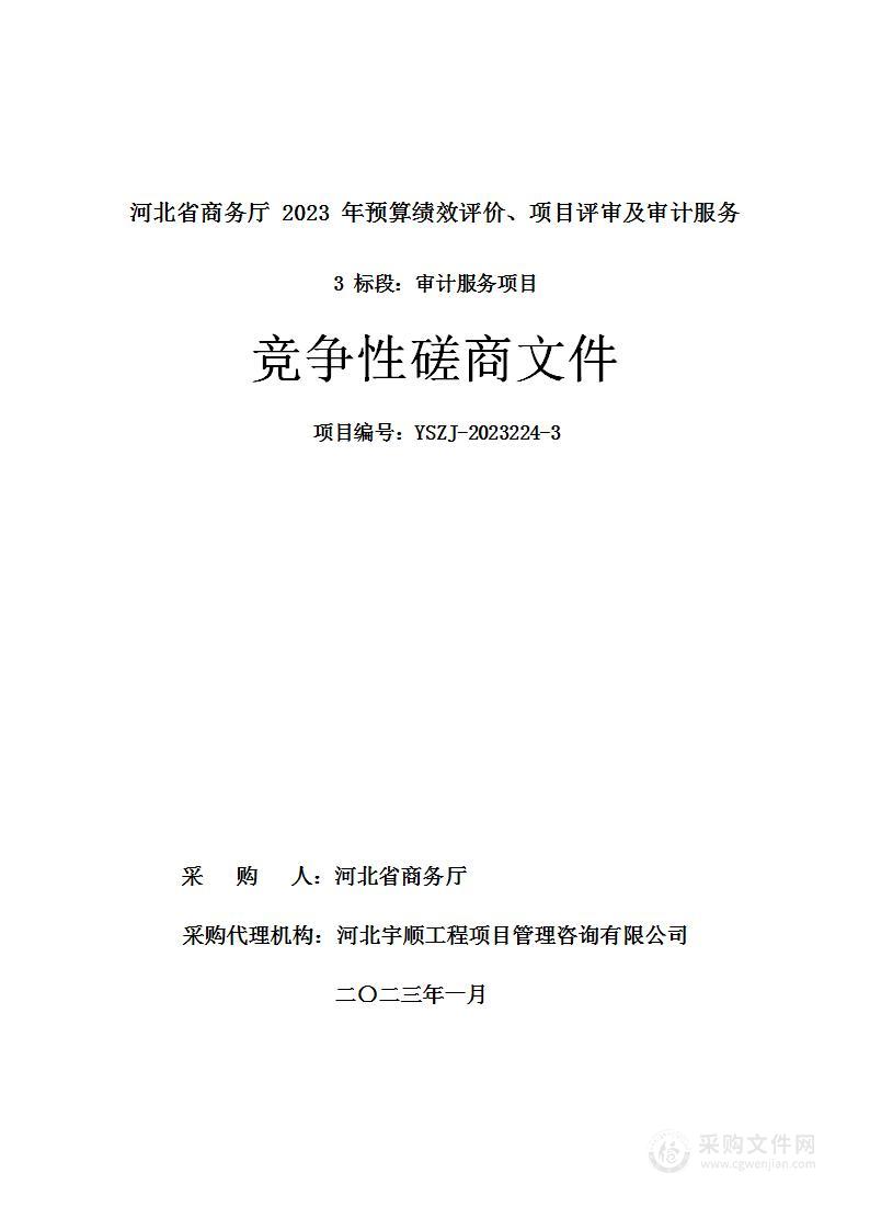 河北省商务厅2023年预算绩效评价、项目评审及审计服务（3 标段： 审计服务项目）