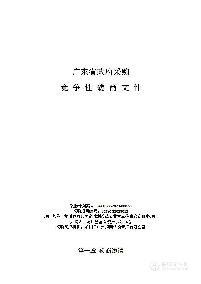 龙川县县属国企体制改革专业智库信息咨询服务项目