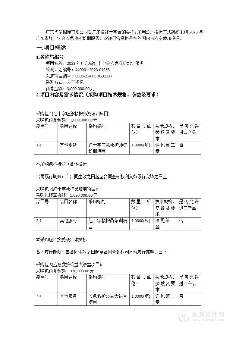 2023年广东省红十字会应急救护培训服务