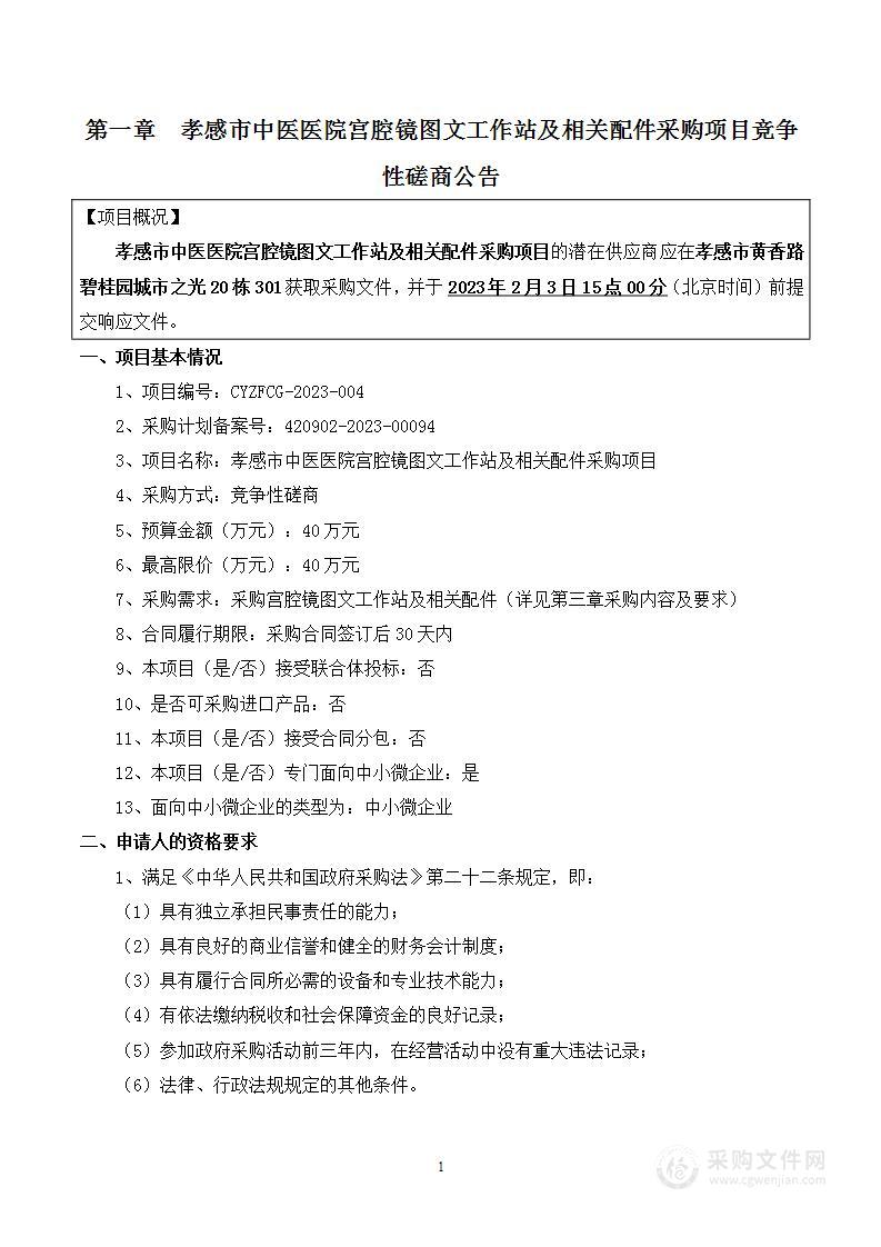 孝感市中医医院宫腔镜图文工作站及相关配件采购项目