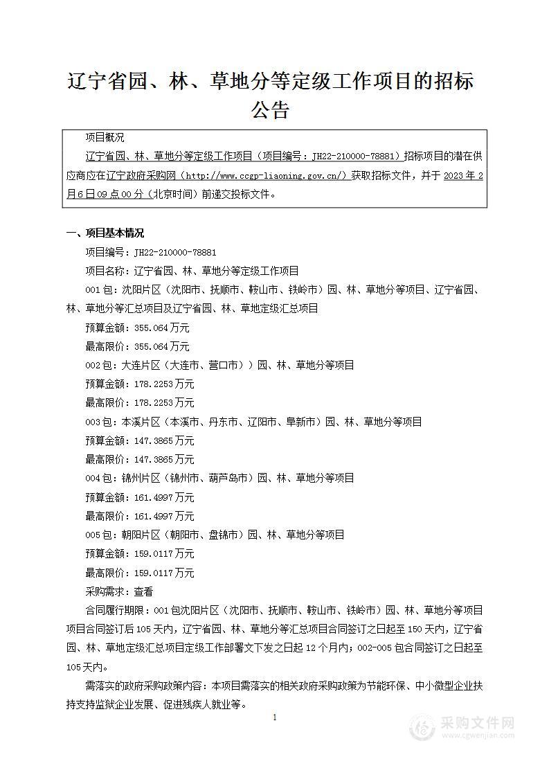 辽宁省园、林、草地分等定级工作项目