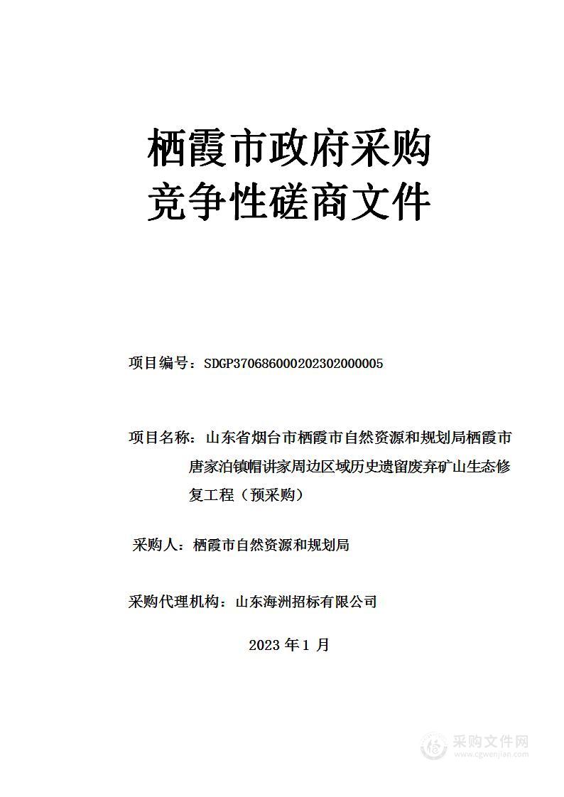 山东省烟台市栖霞市自然资源和规划局栖霞市唐家泊镇帽讲家周边区域历史遗留废弃矿山生态修复工程（预采购）