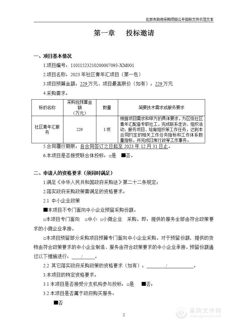 2023年社区青年汇项目（第一包）