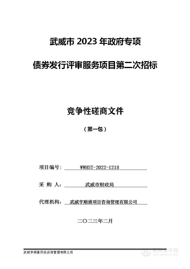 武威市2023年政府专项债券发行评审服务项目