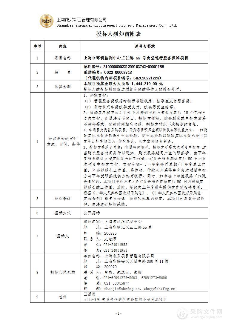 上海市环境监测中心三江路55号食堂运行服务保障项目