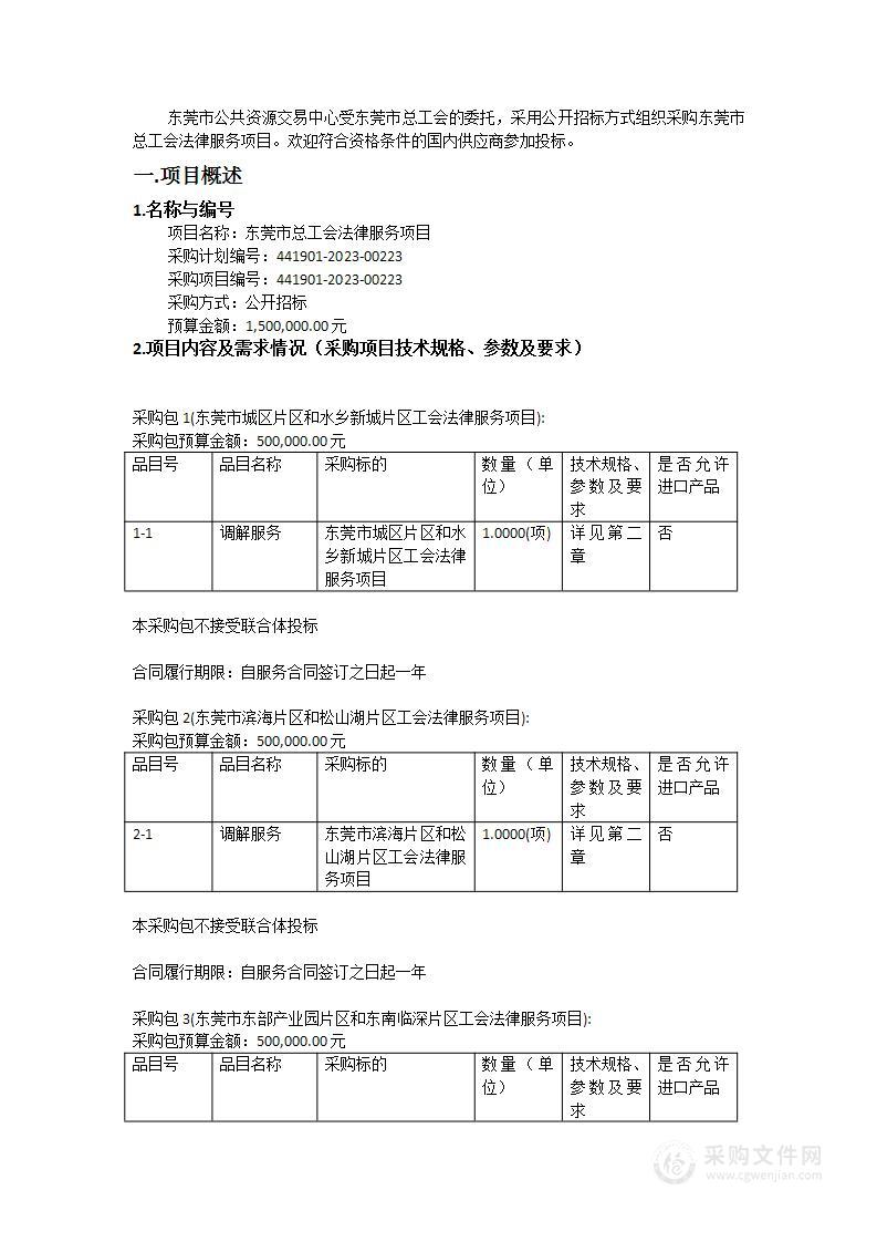 东莞市总工会法律服务项目